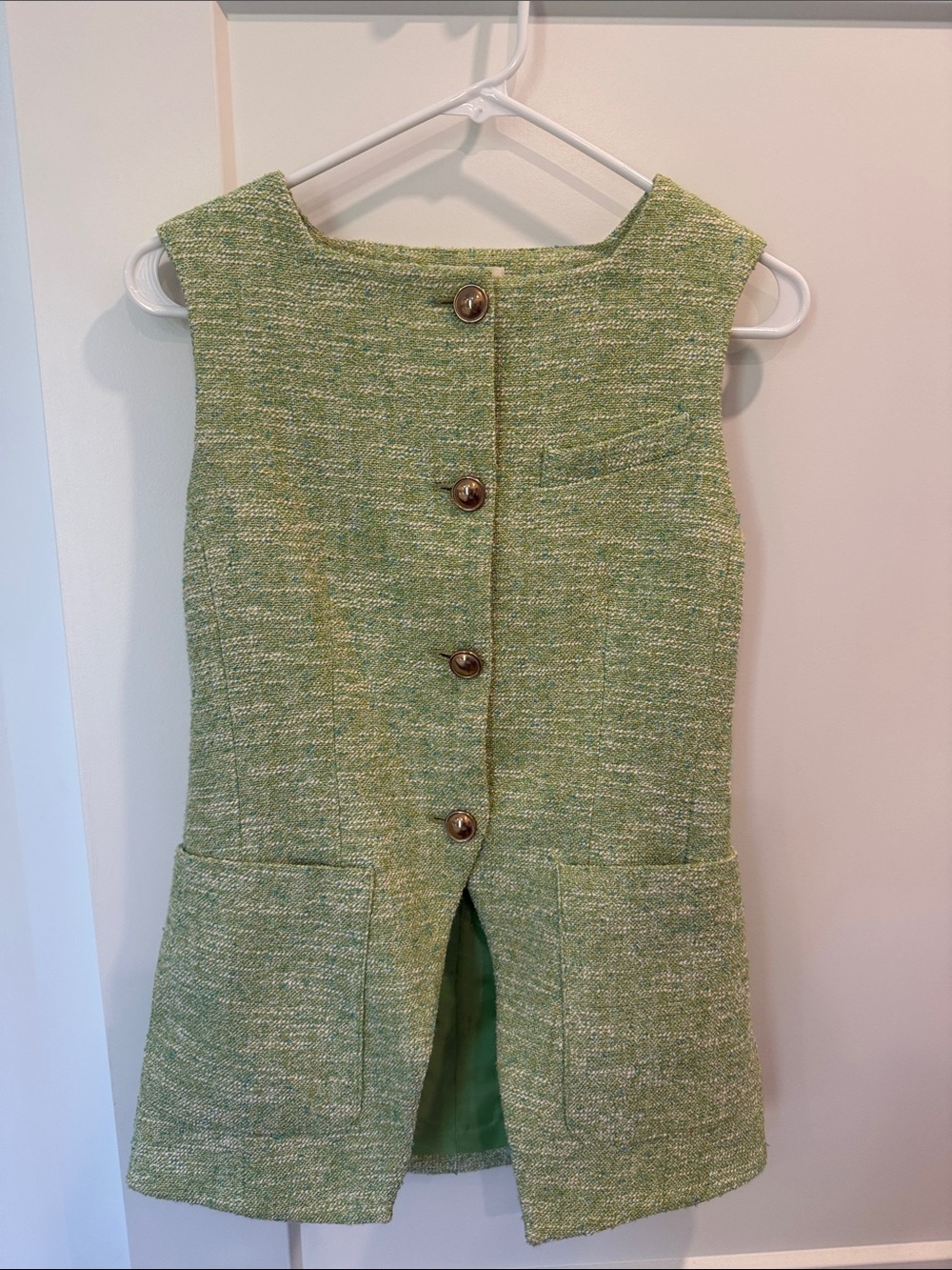 Maeve Green Tweed Button-Front Sleeveless Top